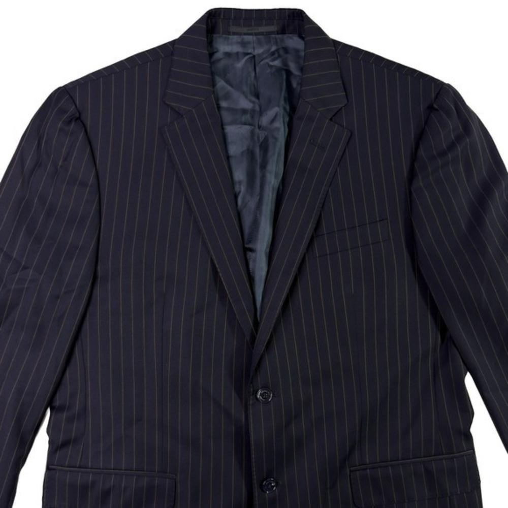 Valentino Mainline Blazer 100% Virgin Wool Pinstripe Cupro Lining Navy Men's 44R - Picture 3 of 17